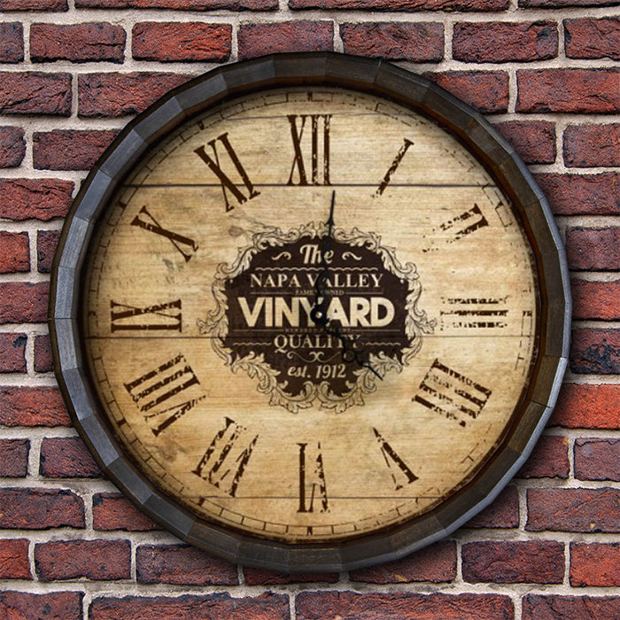 Large Vineyard Roman Numeral Wood Barrel Top Clock