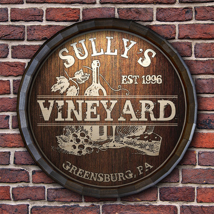 Custom Wood Barrel Top Sign – Vineyard