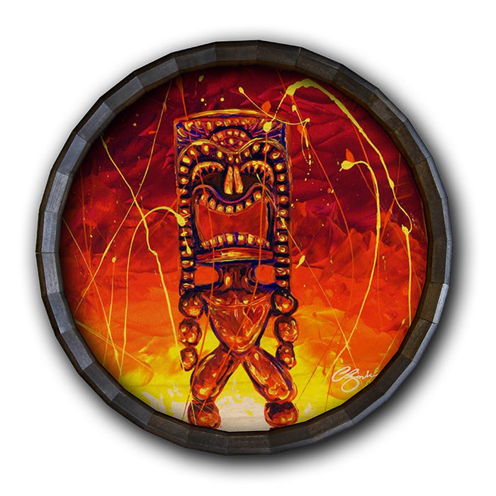 Tiki Hot Lava Wood Barrel Top Sign/Clock