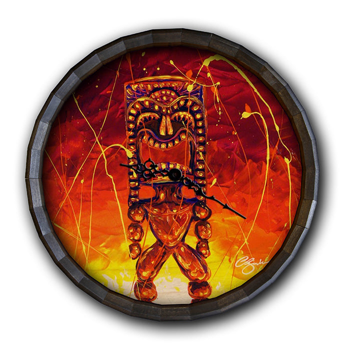 Tiki Hot Lava Wood Barrel Top Sign/Clock