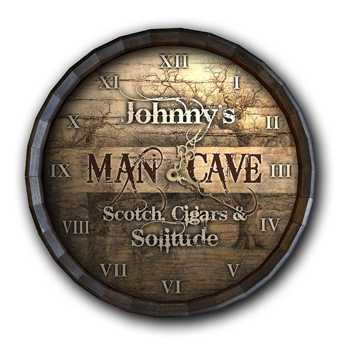 Custom Wood Barrel Top Clock – Man Cave - Scotch, Cigars, Solitude