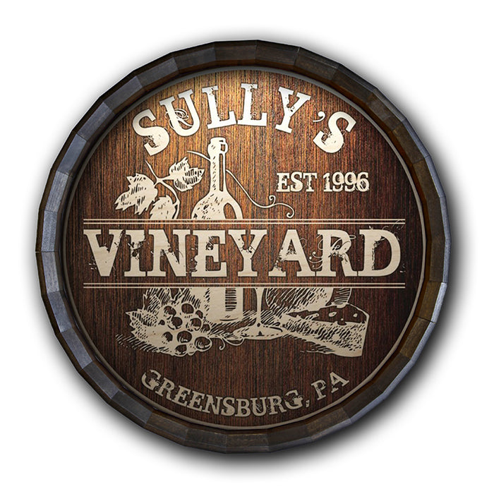 Custom Wood Barrel Top Sign – Vineyard