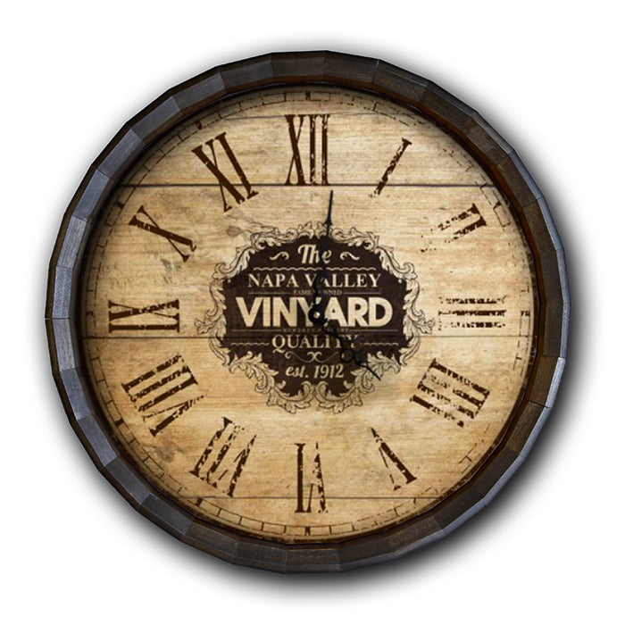 Large Vineyard Roman Numeral Wood Barrel Top Clock