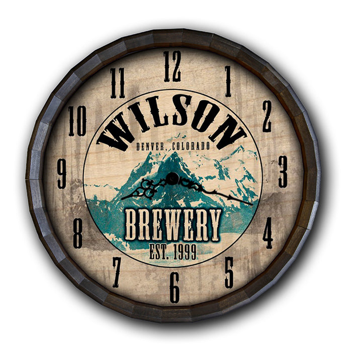 Custom Wood Barrel Top Clock - Brewery