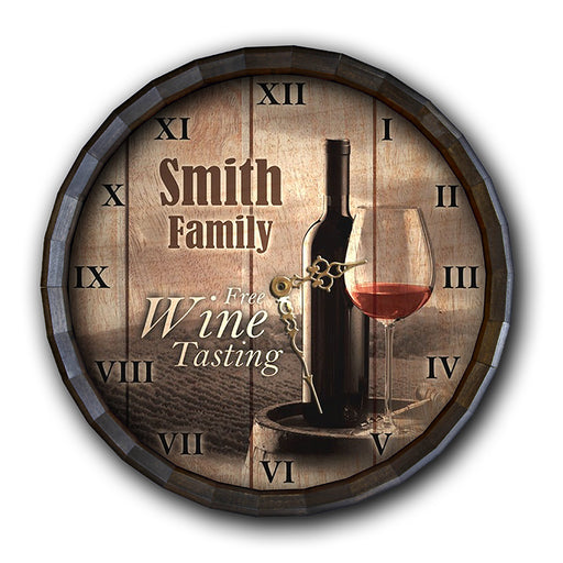 Custom Wood Barrel Top Clock – Free Wine Tasting