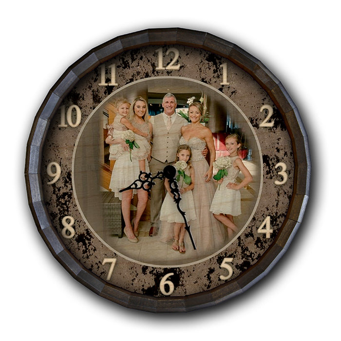 Custom Wood Barrel Top Clock - Family - ADD YOUR OWN PHOTO