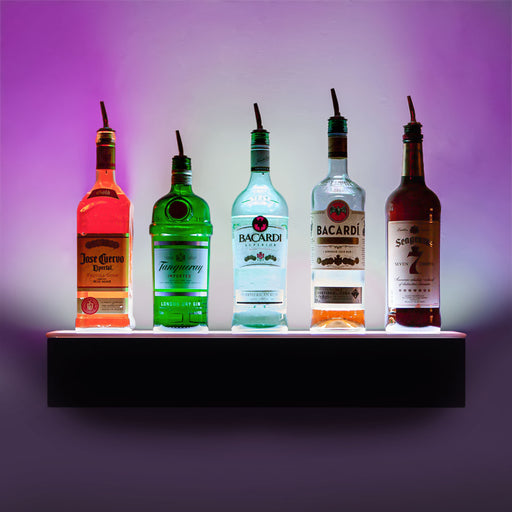 Barconic® Floating LED Liquor Bottle Display Shelf - 1 Tier (Step) - White - Multi-Colored Lights