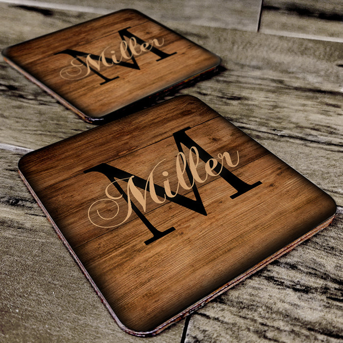 WOODEN SQUARE COASTERS - CUSTOMIZABLE - MONOGRAM - SET OF 4