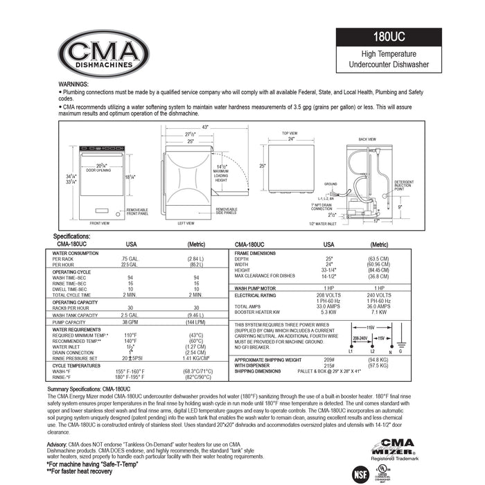 CMA High Temp Under Counter Growler & Bottle Washer