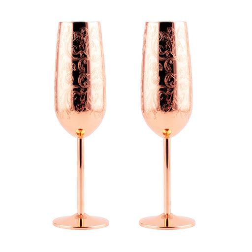 Copper Etched Champagne Glass -Set of 2