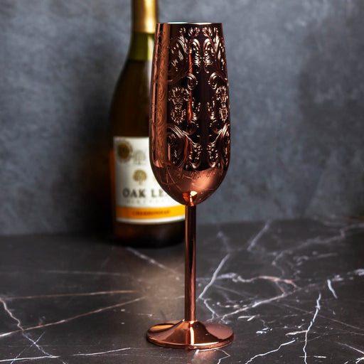 Copper Etched Champagne Glass -Set of 2