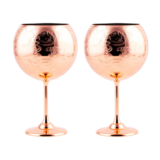 Copper Etched Goblet Glass - Set of 2