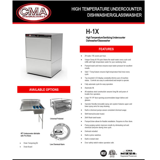 CMA HIGH TEMP UNDER COUNTER GLASSWASHER