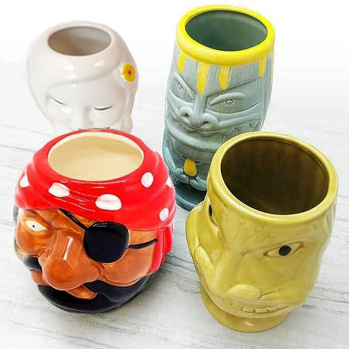 TIKI MUG DRINKWARE PACK - STRANDED ISLAND - SET OF 4 + FREE MYSTERY TIKI