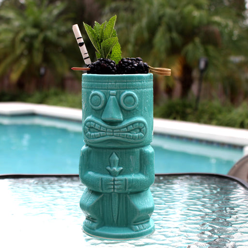 BarConic® Tiki Drinkware - Teal Stone God - 15 oz.