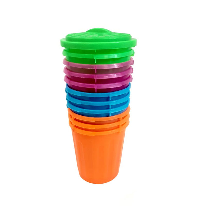 Trash Can Plastic Cups w/Lids - 15 oz - 12 pack