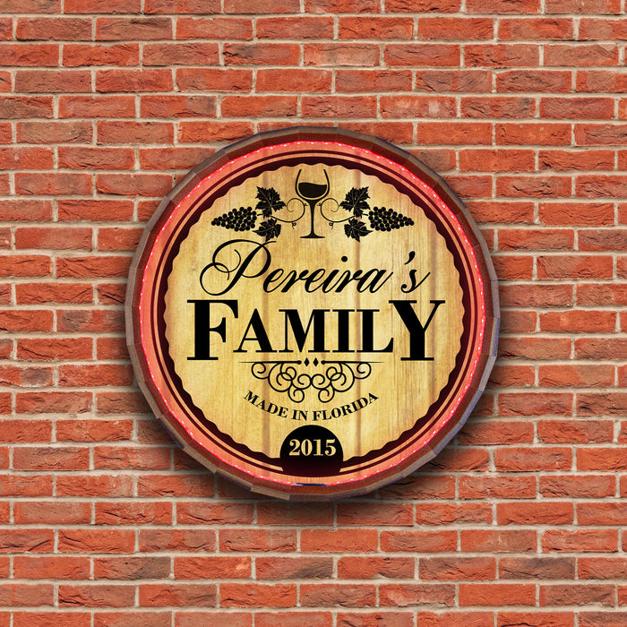 Custom LED Wood Barrel Top Sign - Family