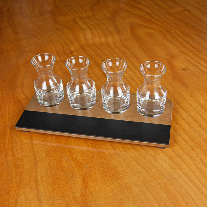 Wine Flight with Walnut Finish and Chalk Strip - 7.5oz Carafe Glasses