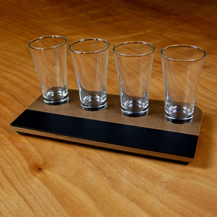 Beer Flight with Walnut Finish and Chalk Strip - Flared Glasses