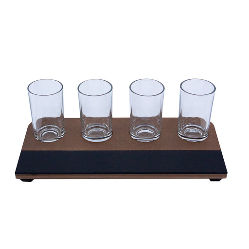 Beer Flight with Walnut Finish and Chalk Strip - Highball Glasses