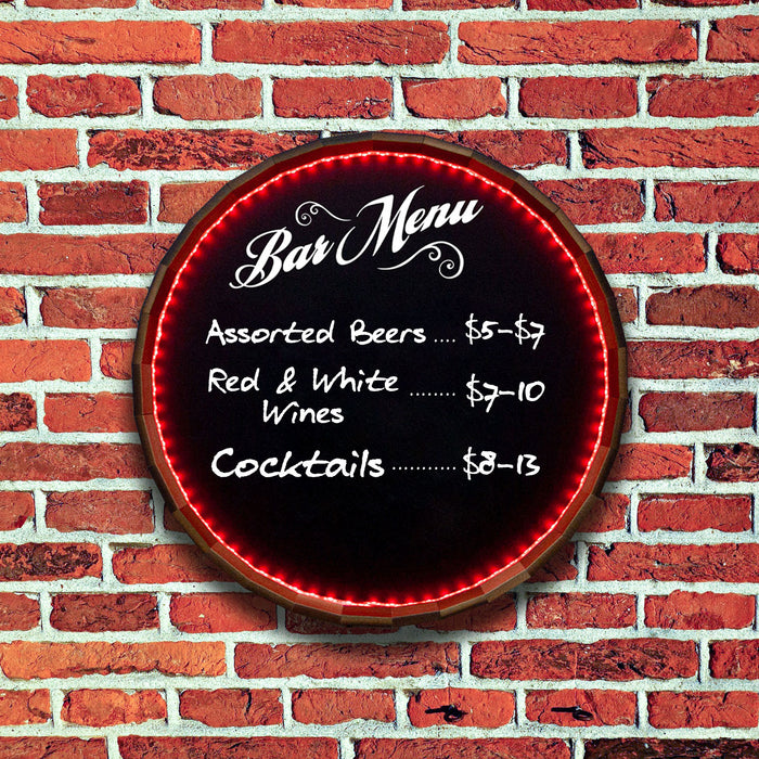 Bar & Menu LED Chalkboard Barrel Top Tavern Signs