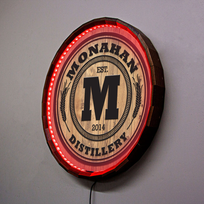 Custom LED Wood Barrel Top Sign - Distillery