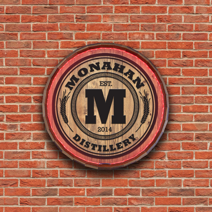 Custom LED Wood Barrel Top Sign - Distillery