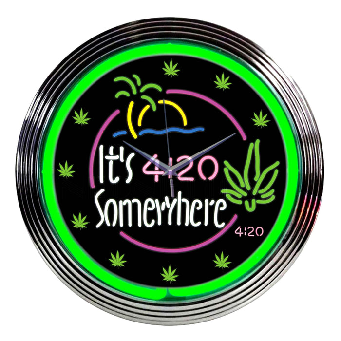 Neon Clock - "It's 4:20 Somewhere" - 15" Diameter