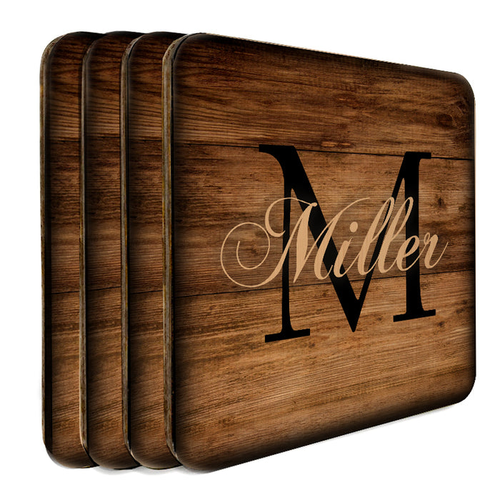 WOODEN SQUARE COASTERS - CUSTOMIZABLE - MONOGRAM - SET OF 4