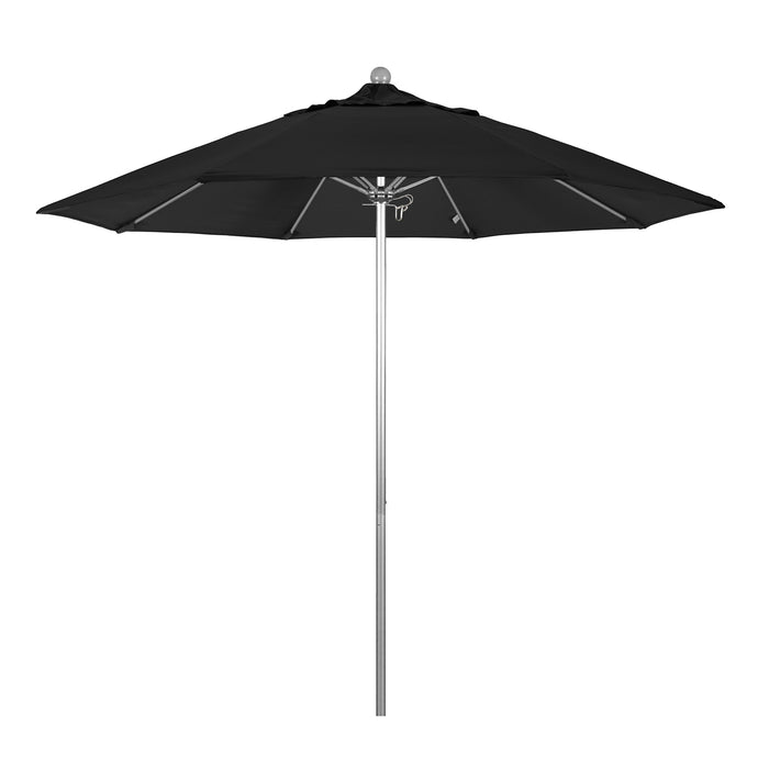 California Umbrella 9' Pole Push Lift SUNBRELLA With Silver Anodized Aluminum Pole - Black Fabric