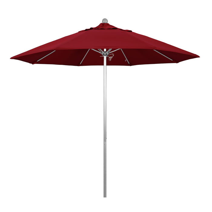 California Umbrella 9' Pole Push Lift SUNBRELLA With Silver Anodized Aluminum Pole - Red Fabric