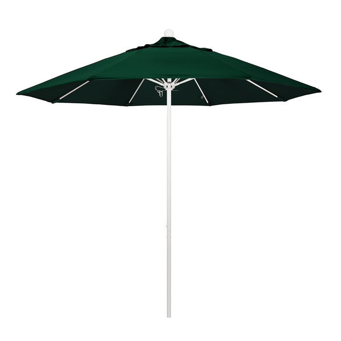 California Umbrella 9' Pole Push Lift SUNBRELLA With White Aluminum Pole - Hunter Green Fabric