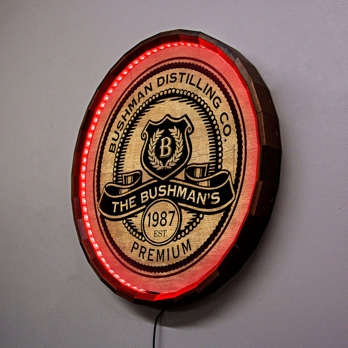 Custom LED Wood Barrel Top Sign - Premium