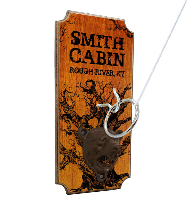 CUSTOMIZABLE Wall Mounted Ring Toss Game with Bottle Opener - Cabin Design