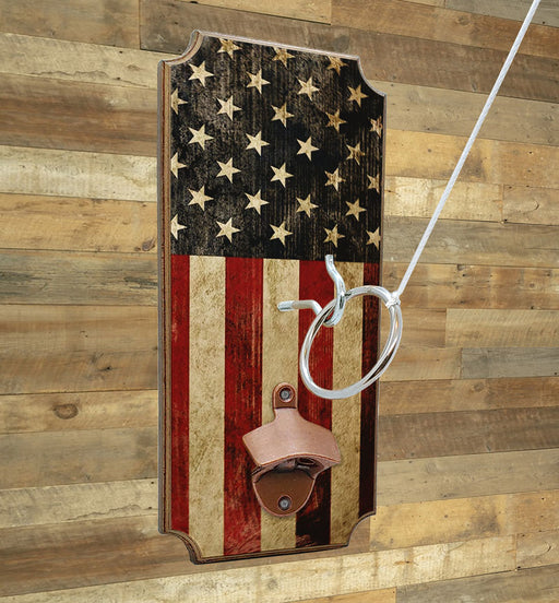 Wall Mounted Ring Toss Game with Bottle Opener - US Flag