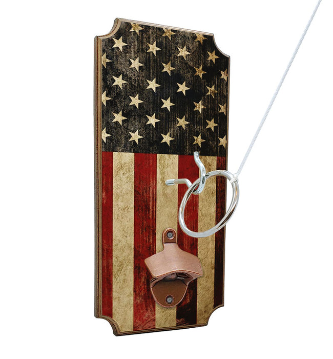 Wall Mounted Ring Toss Game with Bottle Opener - US Flag