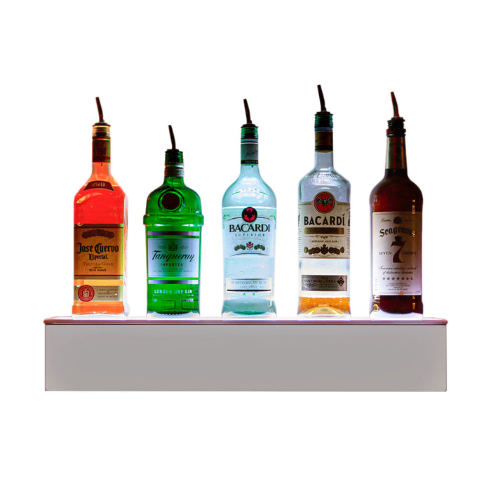 Barconic® Floating LED Liquor Bottle Display Shelf - 1 Tier (Step) - White - Multi-Colored Lights