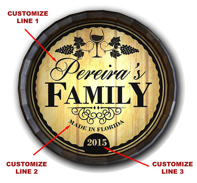 Custom Wood Barrel Top Sign – Family