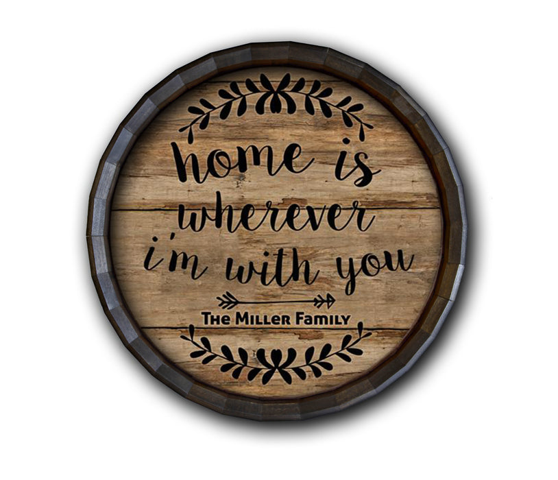 Custom Wood Barrel Top Sign – Home Is...