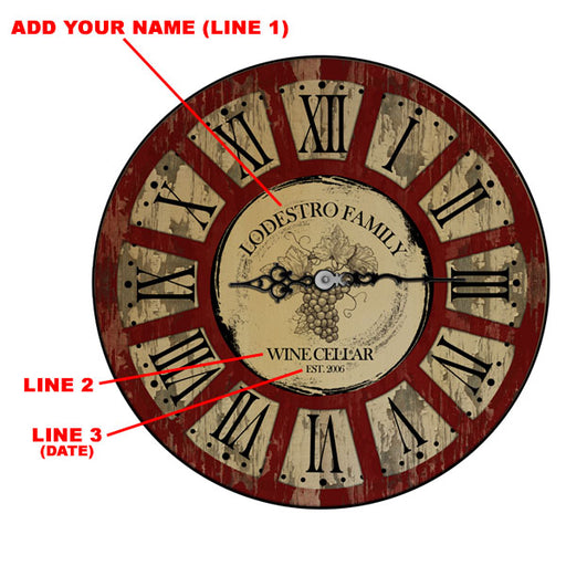 CUSTOMIZE - Rustic Wooden Clock - Wine Theme - Multiple Sizes