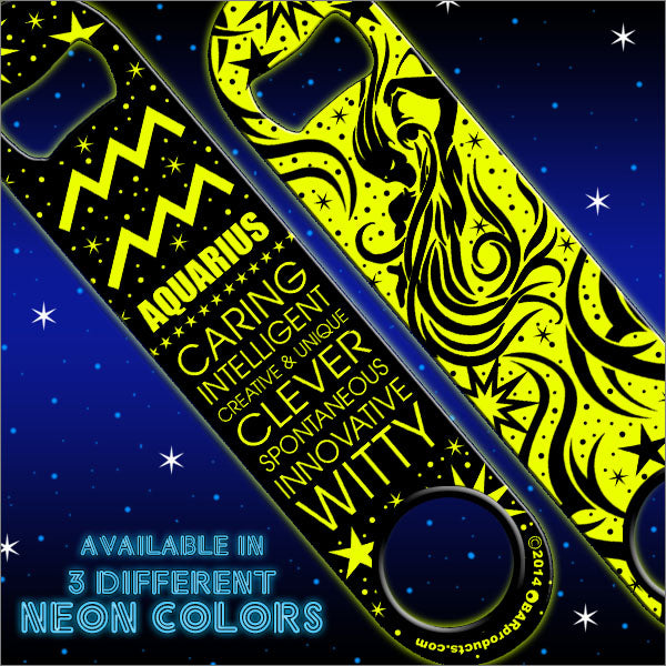 Kolorcoat™ NEON Zodiac Speed Bottle Opener - AQUARIUS - YELLOW