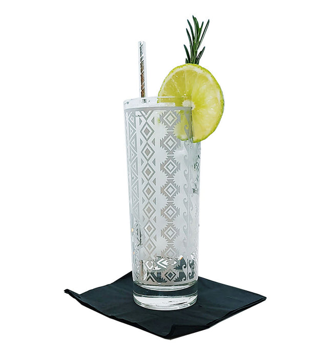 BarConic® Collins Glass - Silver Aztec Pattern - 9.5 ounce