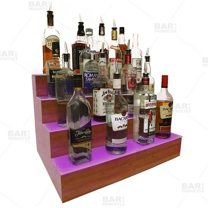 BarConic® LED Liquor Bottle Display Shelf - 4 Steps - Wild Cherry - Several Lengths