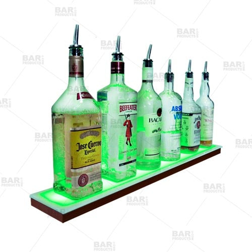 BarConic® LED Liquor Bottle Display Shelf - Low Profile - 1 Step - Mahogany - Several Lengths