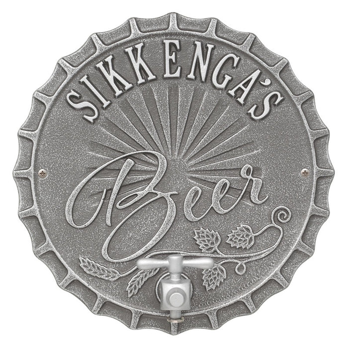 CUSTOMIZABLE Cast Aluminum Plaque (and Bottle Opener) - Bottle Cap Brew Design