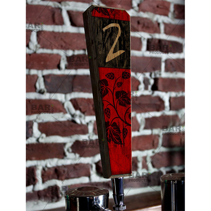 Numbered Beer Tap Handles - Oak Wood - Red / Black Grunge