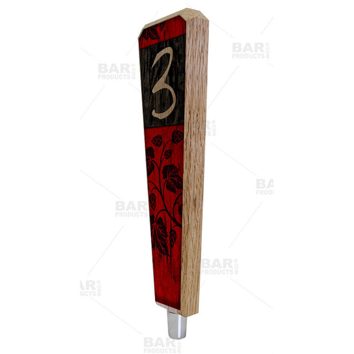 Numbered Beer Tap Handles - Oak Wood - Red / Black Grunge