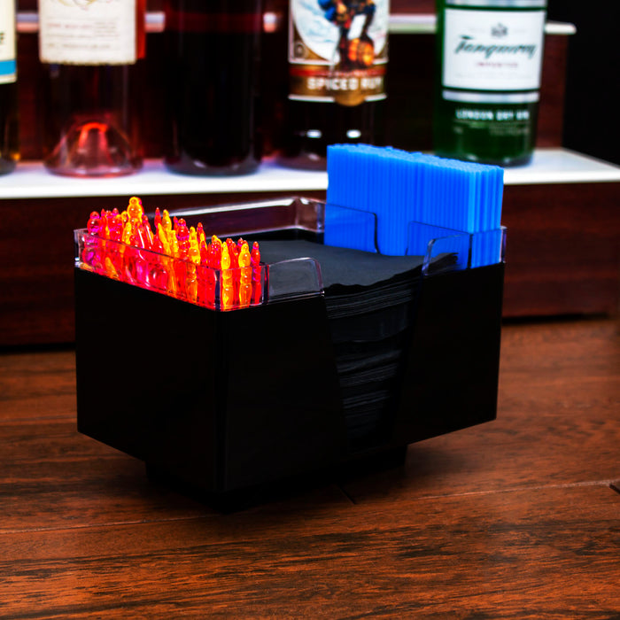 NAPKIN BAR CADDY - 3 COMPARTMENT- BLACK/CLEAR