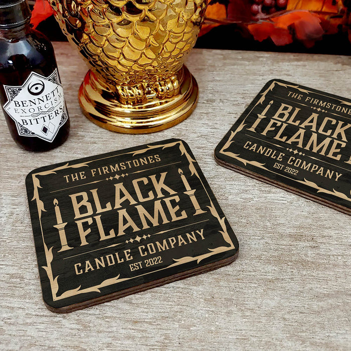 Wooden Square Coasters - Customizable - Halloween Black Flame Candle Company - Set of 4