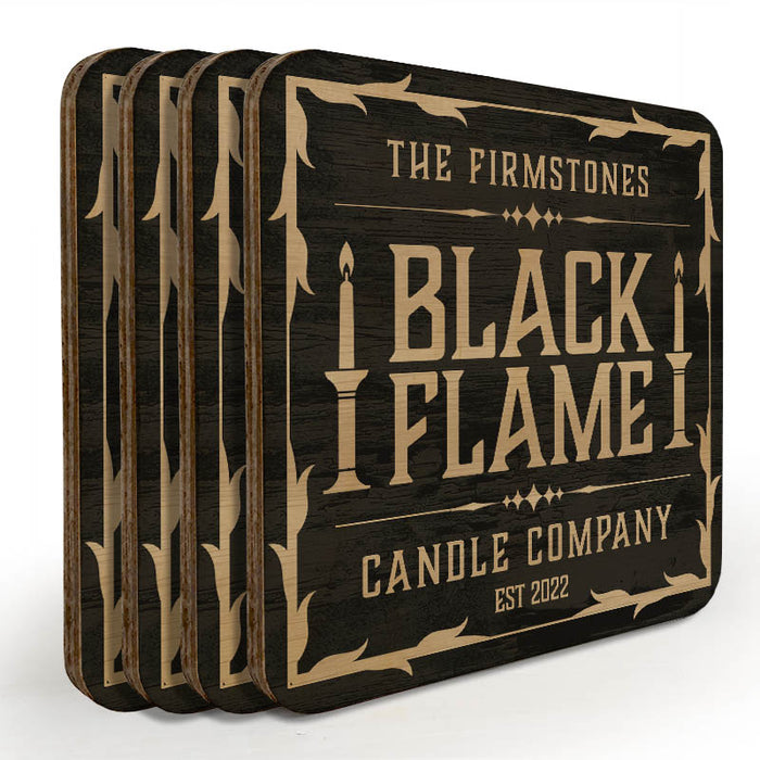 Wooden Square Coasters - Customizable - Halloween Black Flame Candle Company - Set of 4